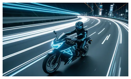 Still picture of AI generated motorcycle speeding through the city